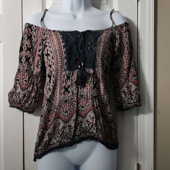 Angie  off the shoulder aztec boho top  Sz L - Picture 1 of 5